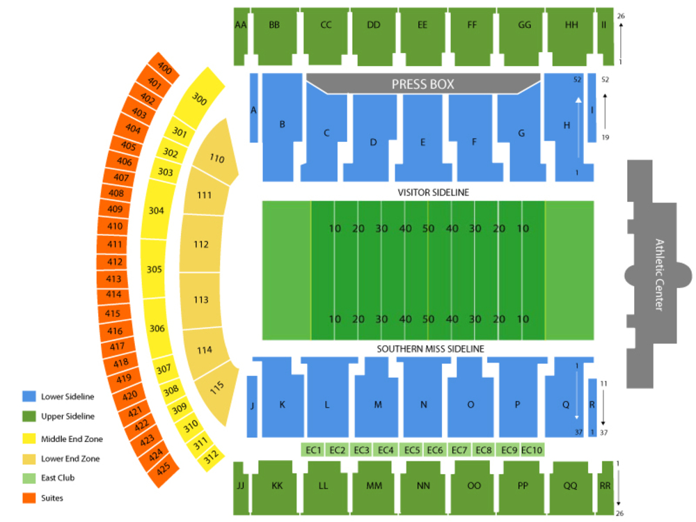 Seating Chart M Roberts Stadium Hattiesburg Mississippi
